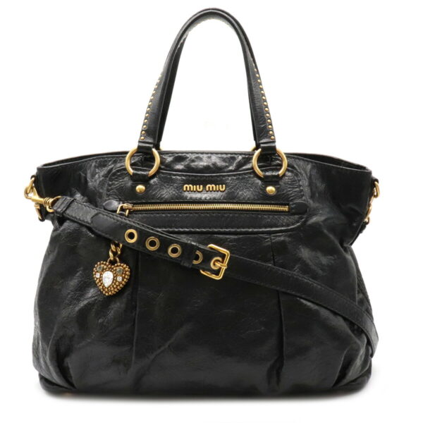 12070700 Miu Miu Shoulder Bag Studs Leather Black