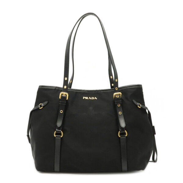 12071116 Prada Nylon Leather Shoulder Tote Bag Nero Black