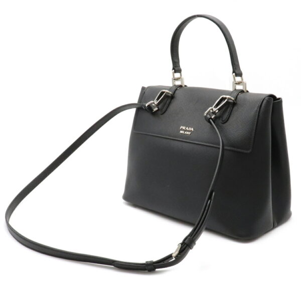 12071120 1 Prada Saffiano Cuir 2WAY Leather Handbag Nero Black