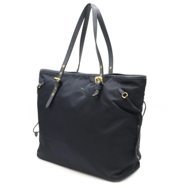 12071133 1 Prada Large Nylon Leather Shoulder Tote Bag Navy Blue