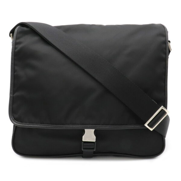 12071300 Prada Diagonal Nylon Leather Messenger Bag Nero Black