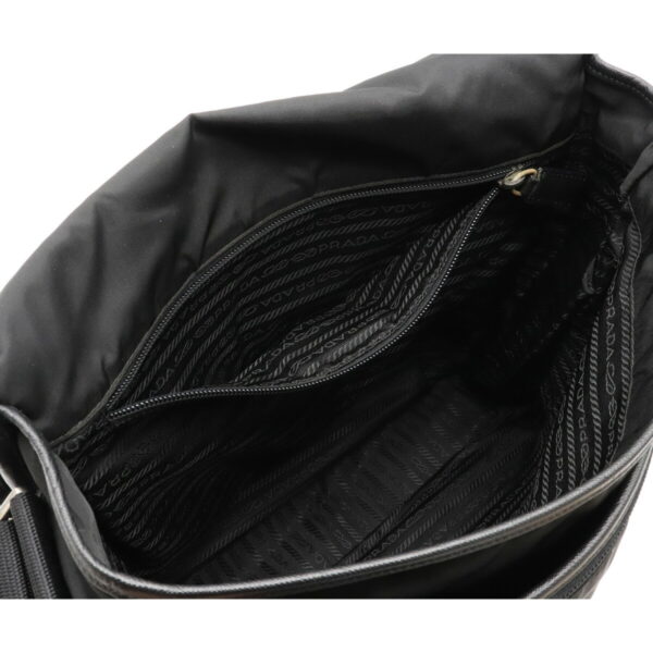 12071300 4 Prada Diagonal Nylon Leather Messenger Bag Nero Black