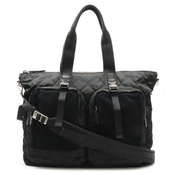 12071428 Prada Quilted 2WAY Nylon Leather Travel Bag Nero Black