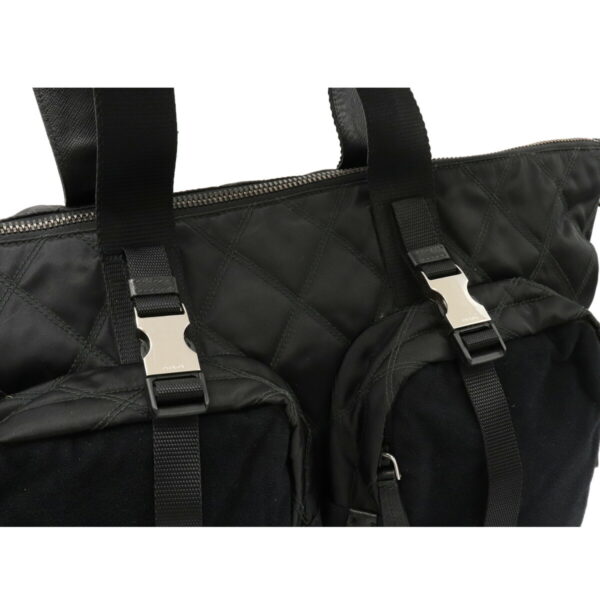 12071428 7 Prada Quilted 2WAY Nylon Leather Travel Bag Nero Black