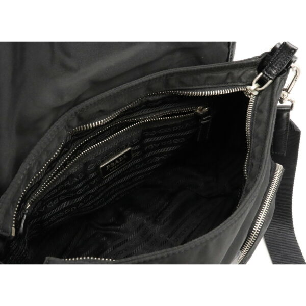 12071429 4 Prada Diagonal Nylon Leather Shoulder Bag Nero Black