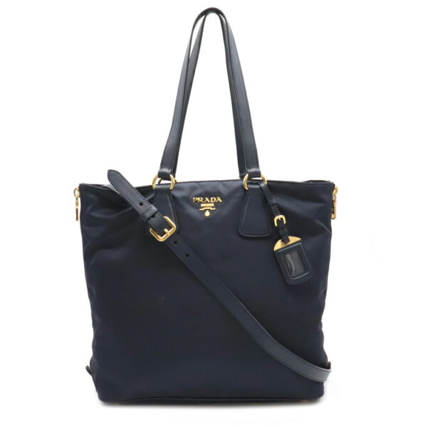 12071459 Prada 2WAY Nylon Leather Crossbody Bag Navy Blue