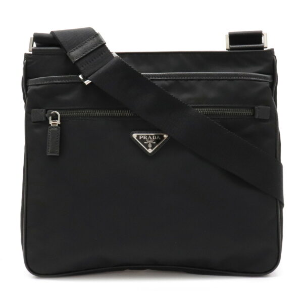 12071488 Prada Diagonal Nylon Leather Shoulder Bag Nero Black