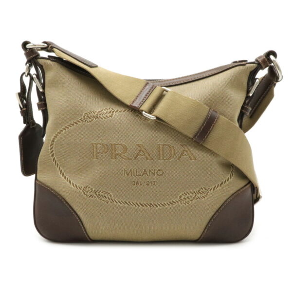 12071517 Prada Logo Jacquard Crossbody Bag Khaki Beige Brown