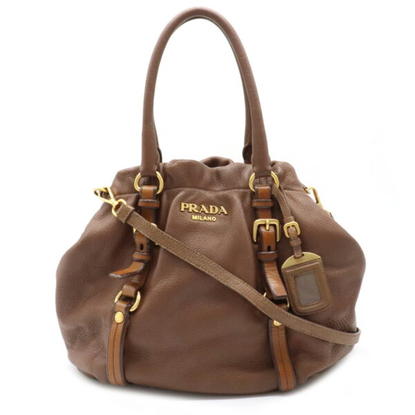 12071523 Prada 2WAY Leather Crossbody Handbag Brown