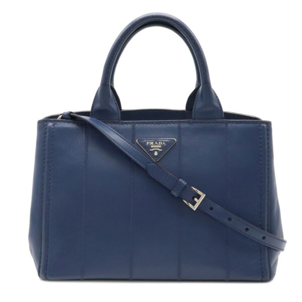 12080299 Prada 2WAY Calf Leather Handbag Bluette Blue