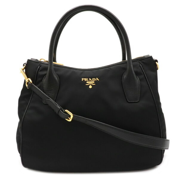 12080300 Prada 2WAY Nylon Leather Handbag Nero Black