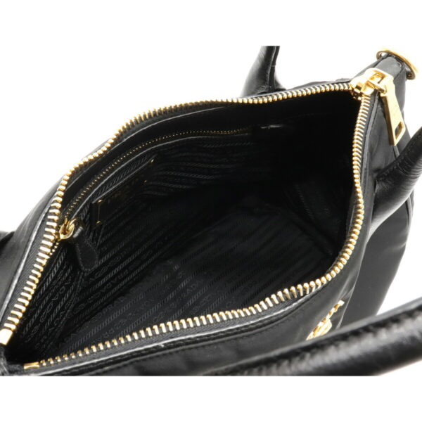 12080300 4 Prada 2WAY Nylon Leather Handbag Nero Black