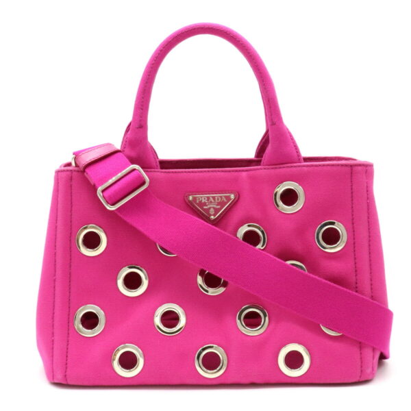 12080313 Prada Canapa Grommet 2WAY Tote Bag Fuchsia