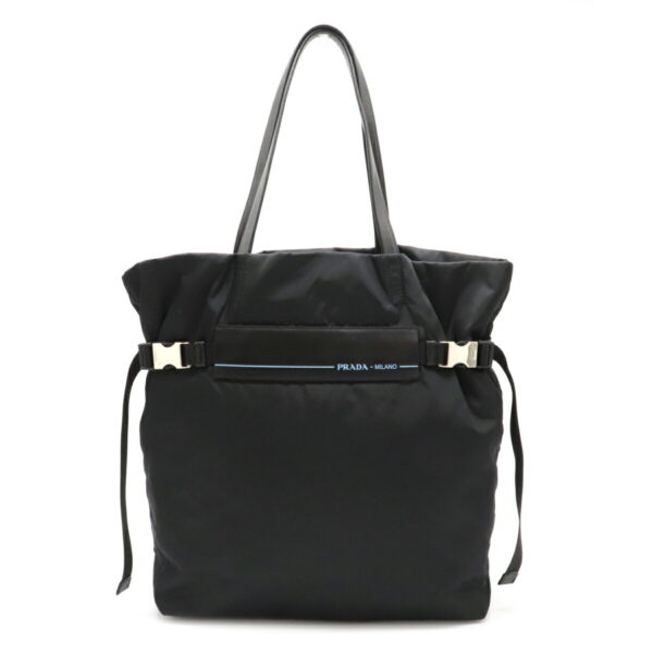 12080318 Prada Nylon Leather Handbag Nero Black