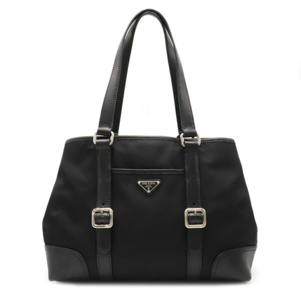 12080325 Prada Nylon Leather Bag Nero Black