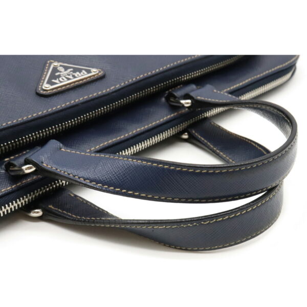 12080346 3 Prada Saffiano Embossed Leather Briefcase Navy Blue