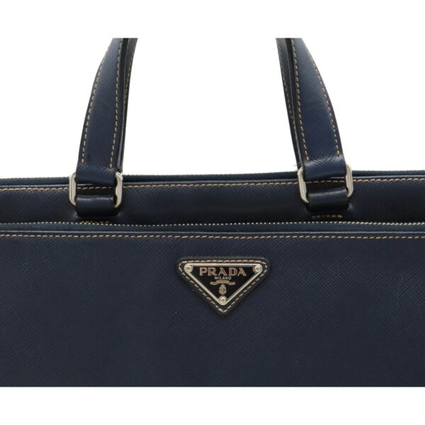 12080346 7 Prada Saffiano Embossed Leather Briefcase Navy Blue