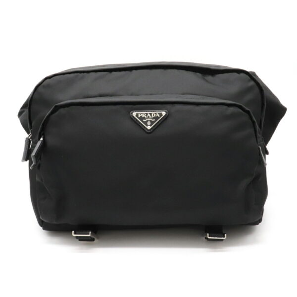 12080495 Prada Nylon Leather Waist Pouch Nero Black