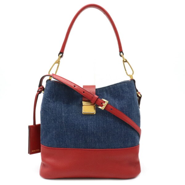 12080510 Miu Miu Shoulder Bag Leather Denim Blue