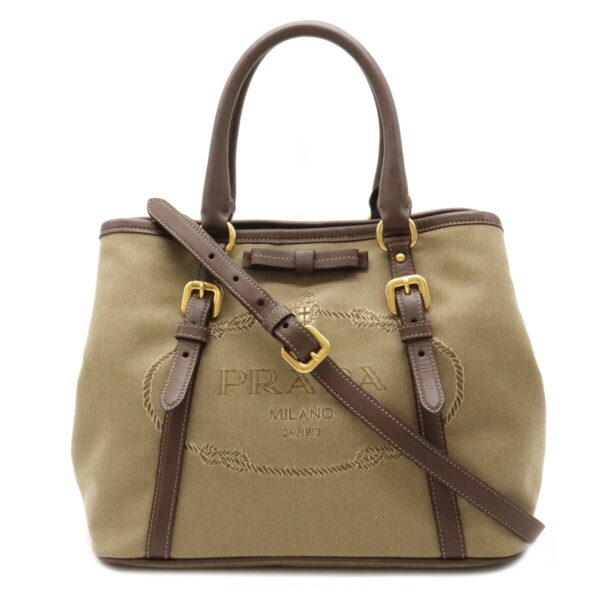 12080531 Prada Logo Jacquard Ribbon Leather Crossbody Bag Khaki Brown