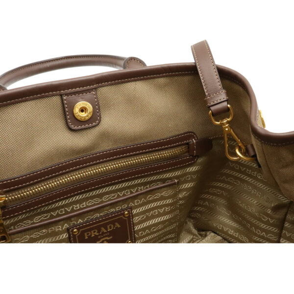 12080531 5 Prada Logo Jacquard Ribbon Leather Crossbody Bag Khaki Brown