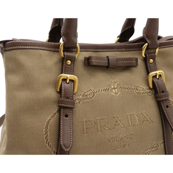 12080531 8 Prada Logo Jacquard Ribbon Leather Crossbody Bag Khaki Brown