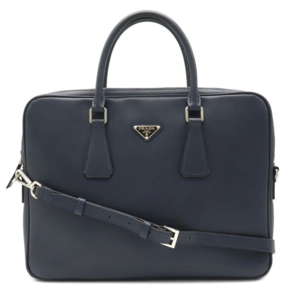 12080958 Prada 2WAY Leather Briefcase Navy