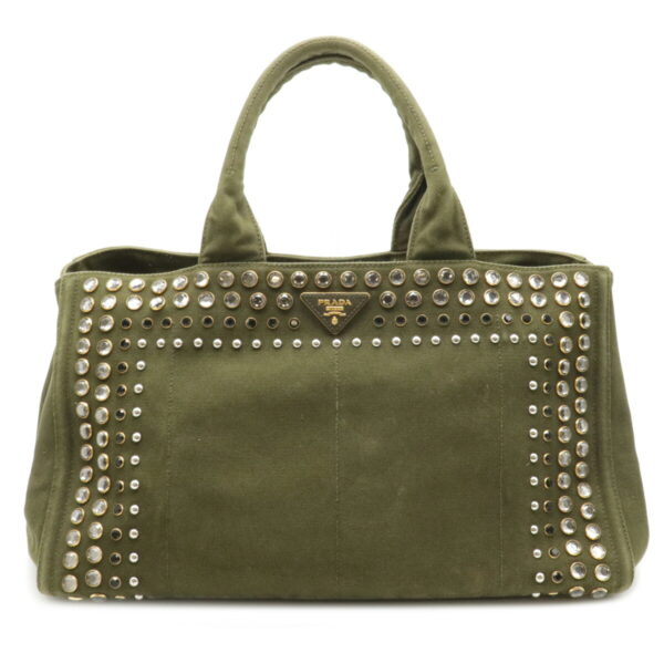 12081030 Prada Canapa Bijou 2WAY Tote Bag Khaki