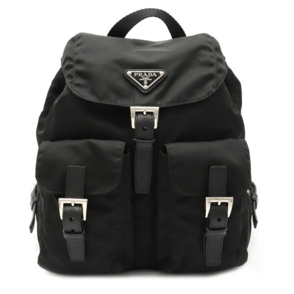 12081190 Prada Nylon Leather Rucksack Nero Black