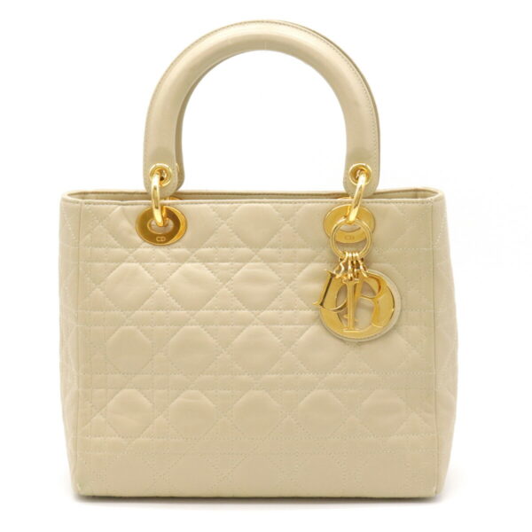 12081268 Christian Dior Lady Dior Cannage Handbag Leather Beige