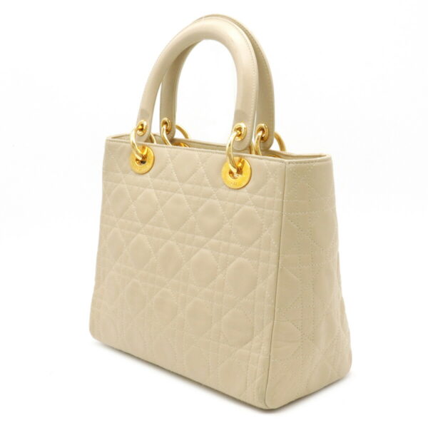 12081268 1 Christian Dior Lady Dior Cannage Handbag Leather Beige