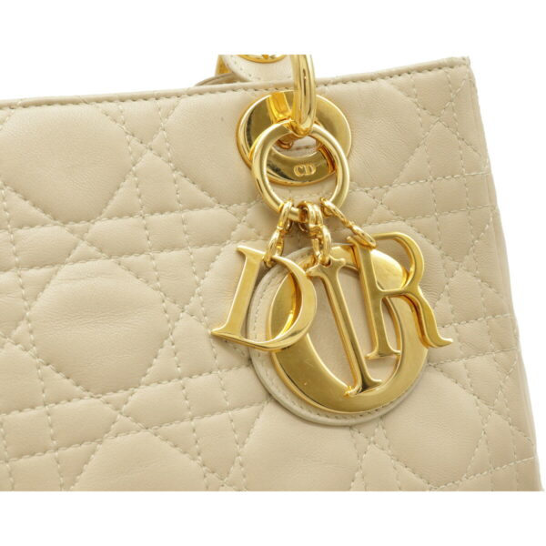 12081268 6 Christian Dior Lady Dior Cannage Handbag Leather Beige