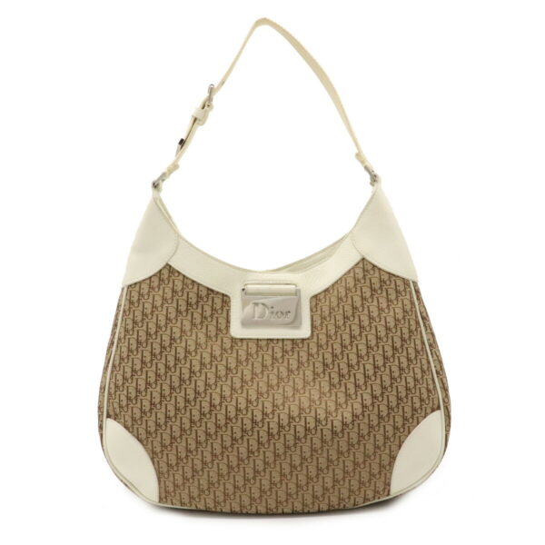 12081316 Christian Dior Street Chic Shoulder Bag Canvas Leather Beige White