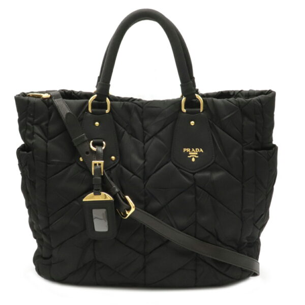 12081408 Prada 2WAY Quilted Nylon Leather Tote Bag Nero Black