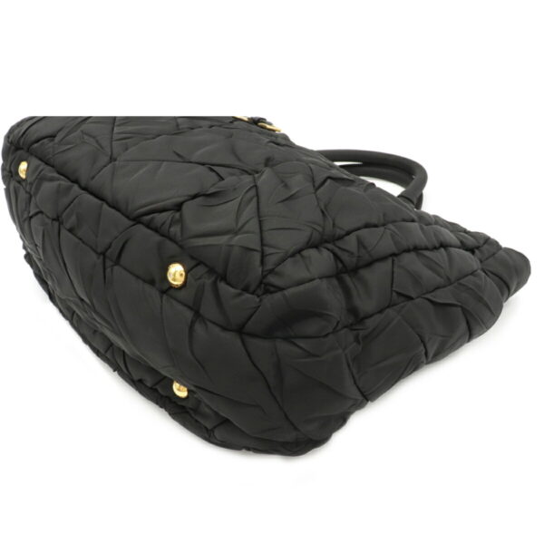 12081408 2 Prada 2WAY Quilted Nylon Leather Tote Bag Nero Black