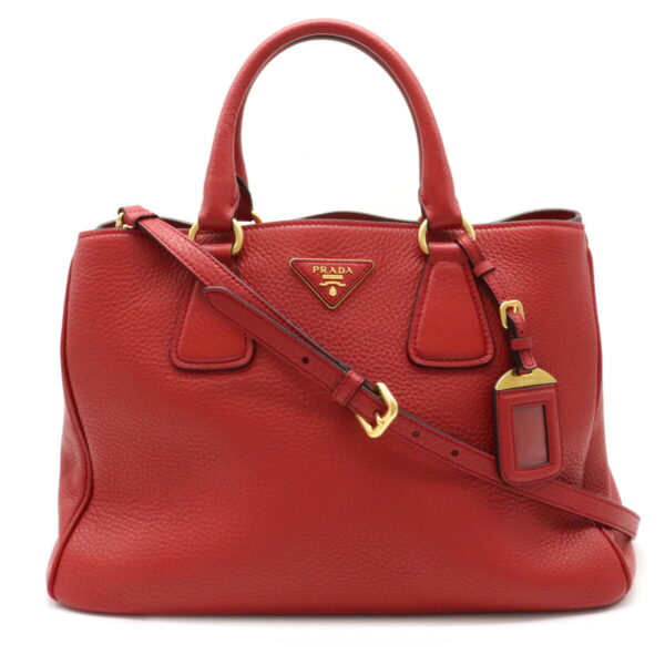 12081473 Prada Vit Daino 2WAY Leather Handbag Rosso Red