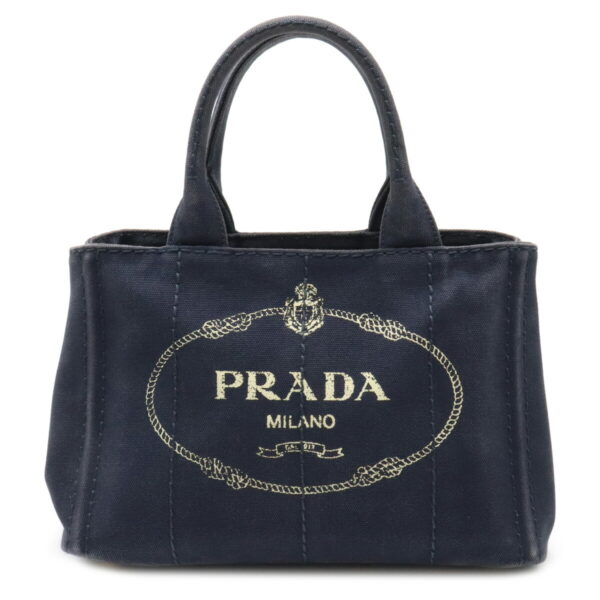 12090157 Prada Canapa Tote Bag Navy Blue