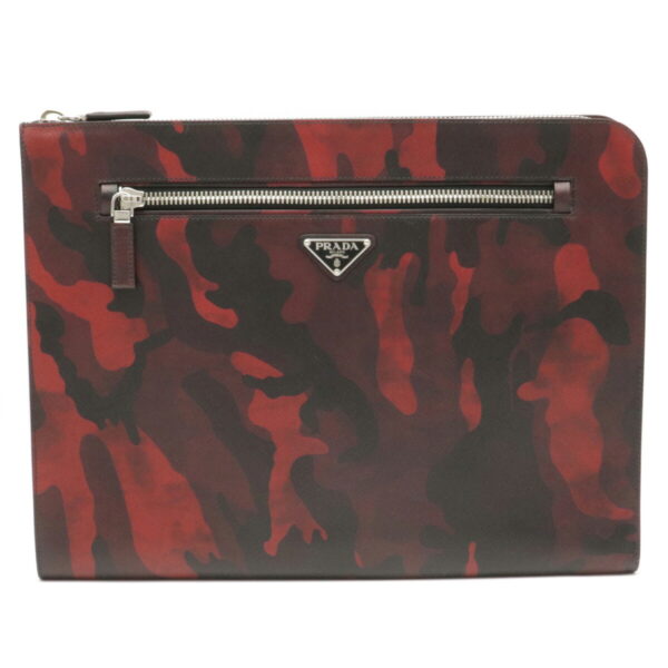 12090351 Prada Camouflage Embossed Leather Clutch Bag Red