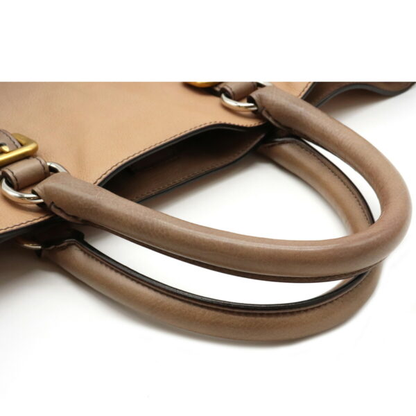 12090359 3 Prada Glace Zippers 2WAY Leather Handbag Beige Gray