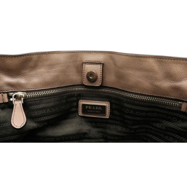 12090359 5 Prada Glace Zippers 2WAY Leather Handbag Beige Gray