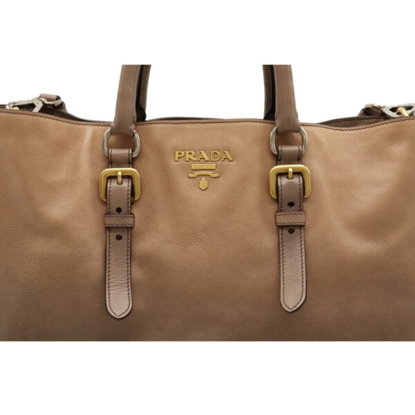 12090359 8 Prada Glace Zippers 2WAY Leather Handbag Beige Gray