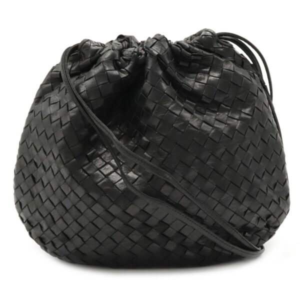 12090403 Bottega Veneta Intrecciato Shoulder Bag Leather Black