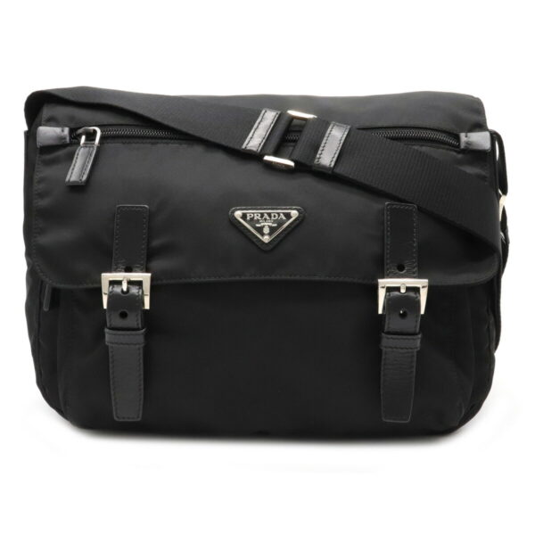 12090585 Prada Diagonal Nylon Leather Messenger Bag Nero Black