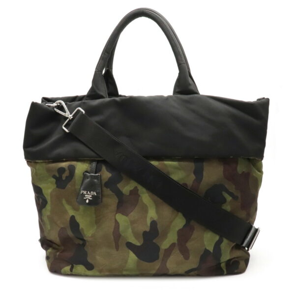 12090589 Prada Reversible 2WAY Nylon Tote Bag Nero Black Camouflage