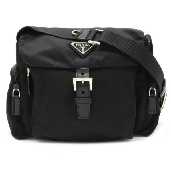 12090612 Prada Diagonal Nylon Leather Messenger Bag Nero Black