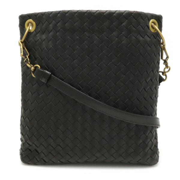 12090797 Bottega Veneta Intrecciato Shoulder Bag Diagonal Calf Leather Black