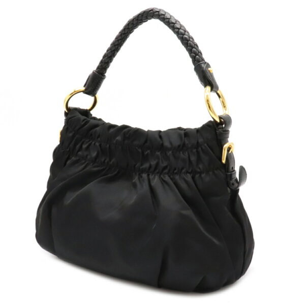 12090891 1 Prada Gathered One Shoulder Nylon Leather Handbag Nero Black