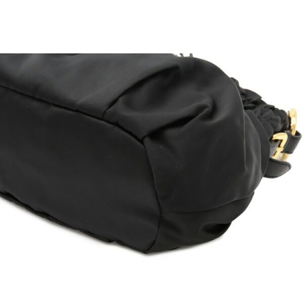 12090891 2 Prada Gathered One Shoulder Nylon Leather Handbag Nero Black