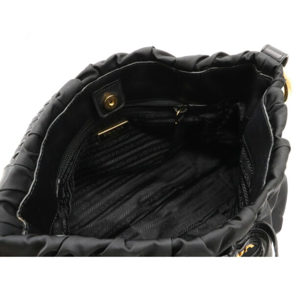 12090891 4 Prada Gathered One Shoulder Nylon Leather Handbag Nero Black