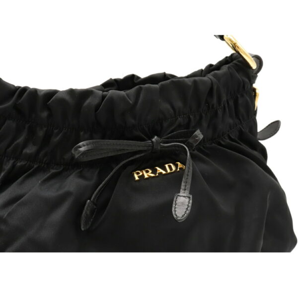 12090891 6 Prada Gathered One Shoulder Nylon Leather Handbag Nero Black